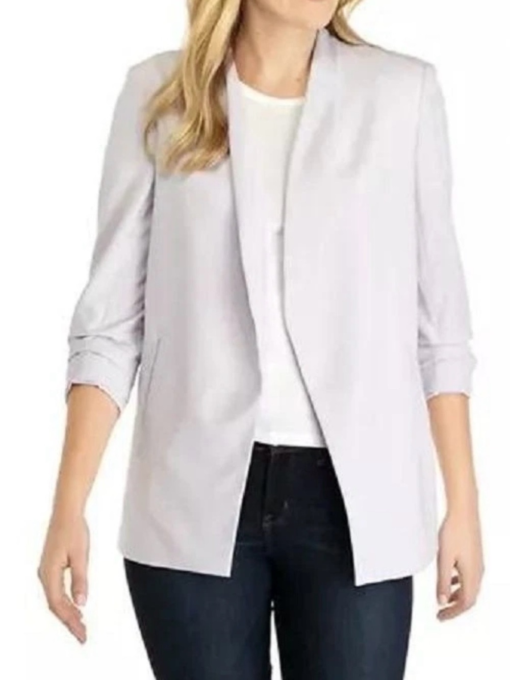 NWT The Limited "Lexie" Ruched Sleeve Open Front Blazer Lavender Plus Size 24W - Picture 1 of 9